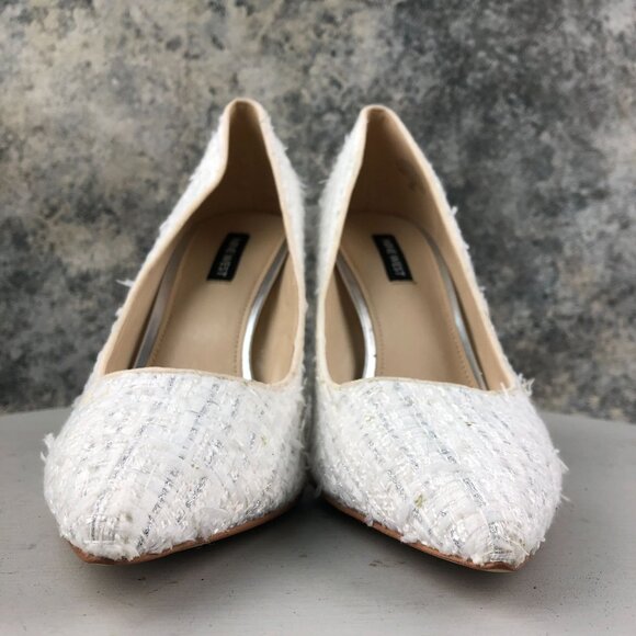 Nine West Women's 10.5M Tatiana White Silver Tweed Pointed Toe High Heel Pumps - Picture 2 of 13